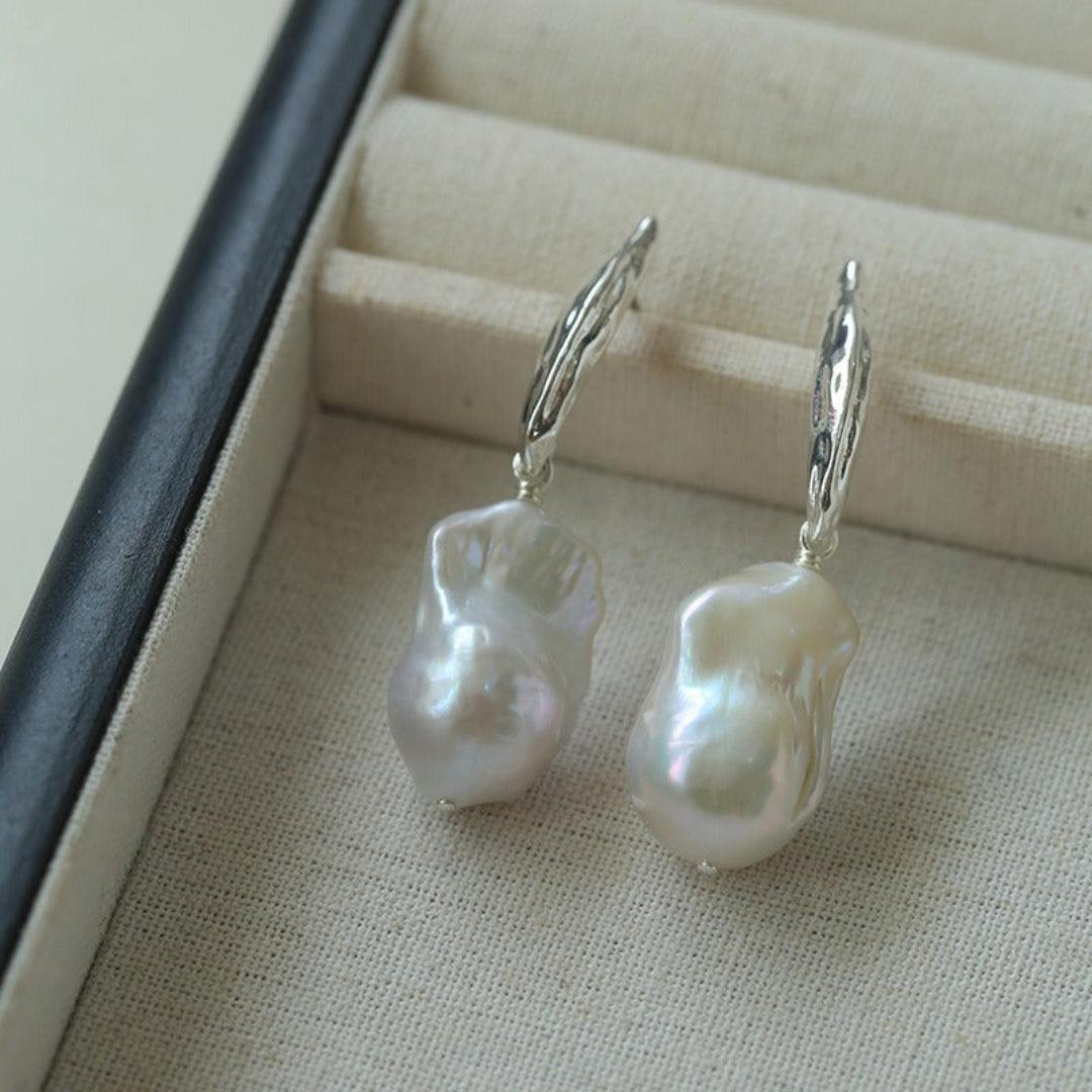 Willow Leaf Baroque Pearl Drop Earrings - Gembea Jewelry