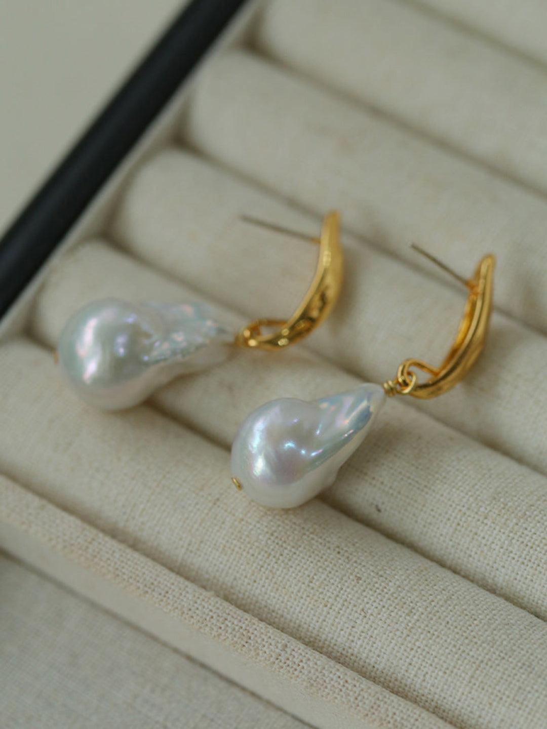 Willow Leaf Baroque Pearl Drop Earrings - Gembea Jewelry