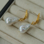 Willow Leaf Baroque Pearl Drop Earrings - Gembea Jewelry