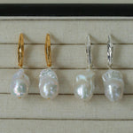 Willow Leaf Baroque Pearl Drop Earrings - Gembea Jewelry
