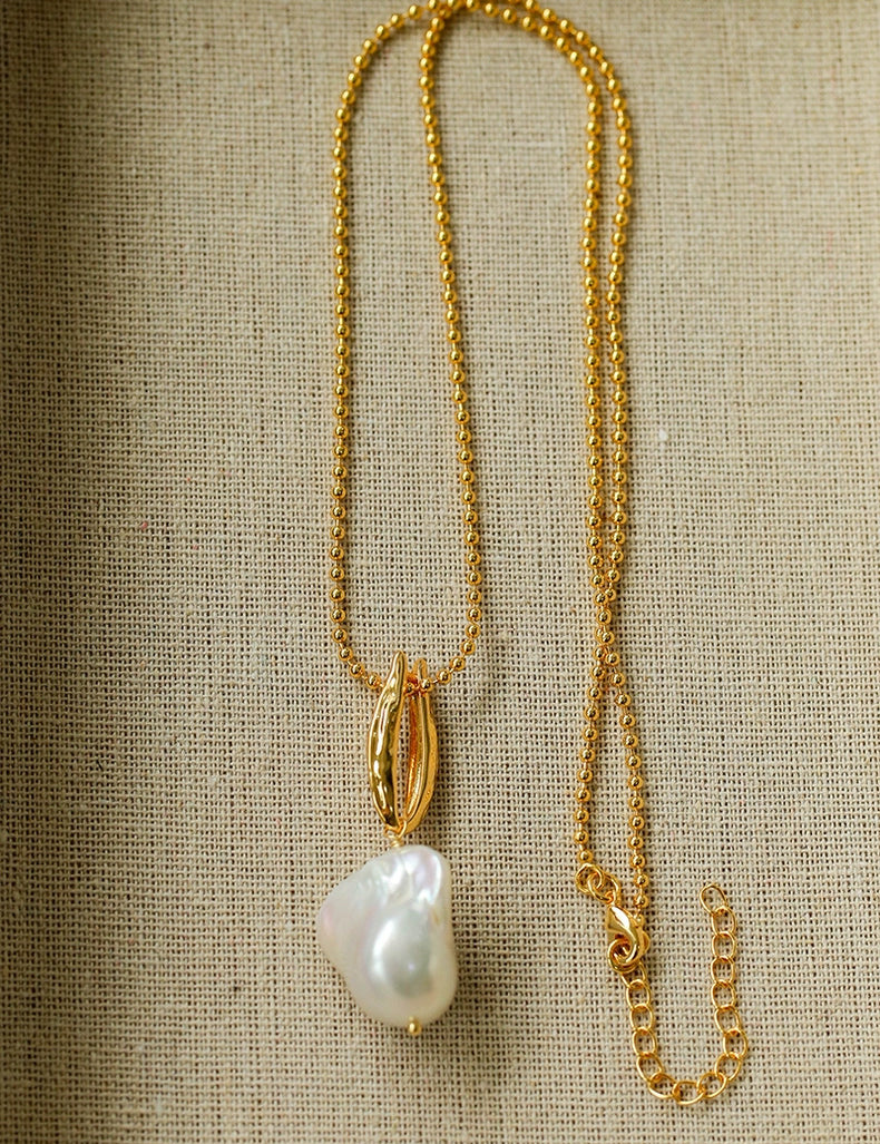 Willow Leaf Baroque Pearl Pendant Necklace gembea jewelry