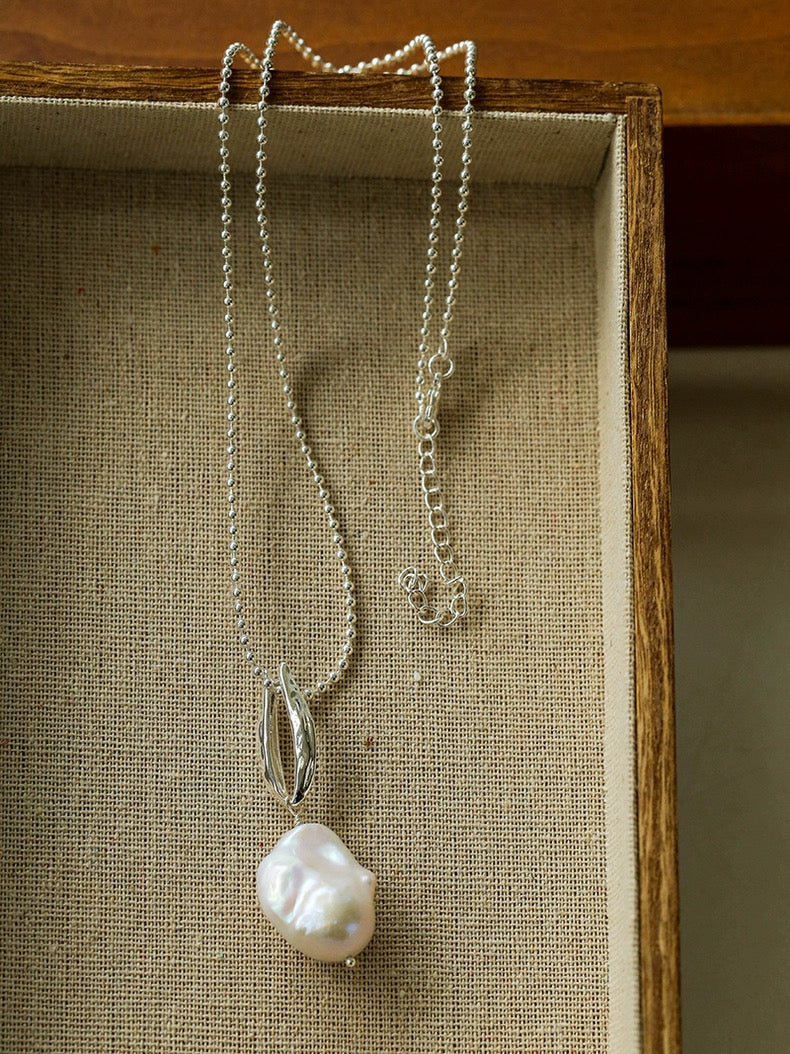 Willow Leaf Baroque Pearl Pendant Necklace gembea jewelry