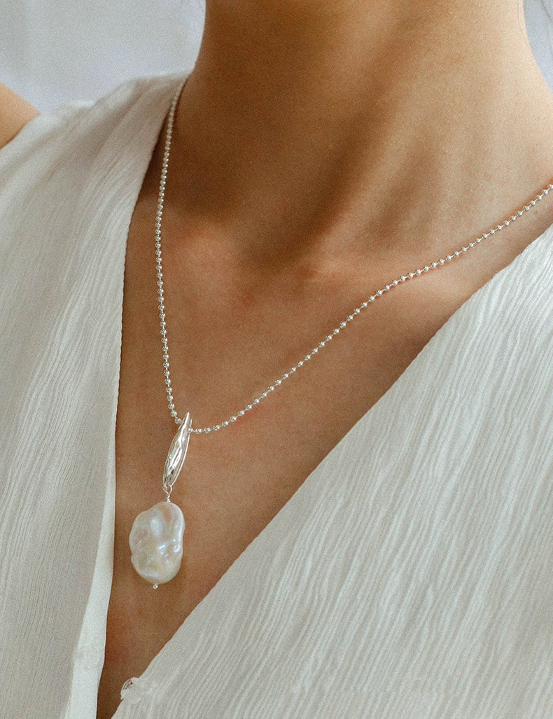 Willow Leaf Baroque Pearl Pendant Necklace gembea jewelry