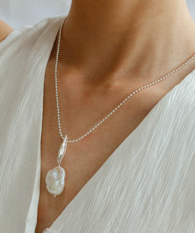 Willow Leaf Baroque Pearl Pendant Necklace gembea jewelry