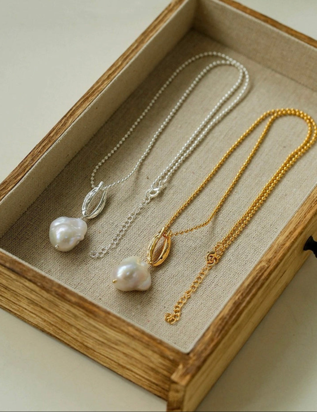 Willow Leaf Baroque Pearl Pendant Necklace gembea jewelry