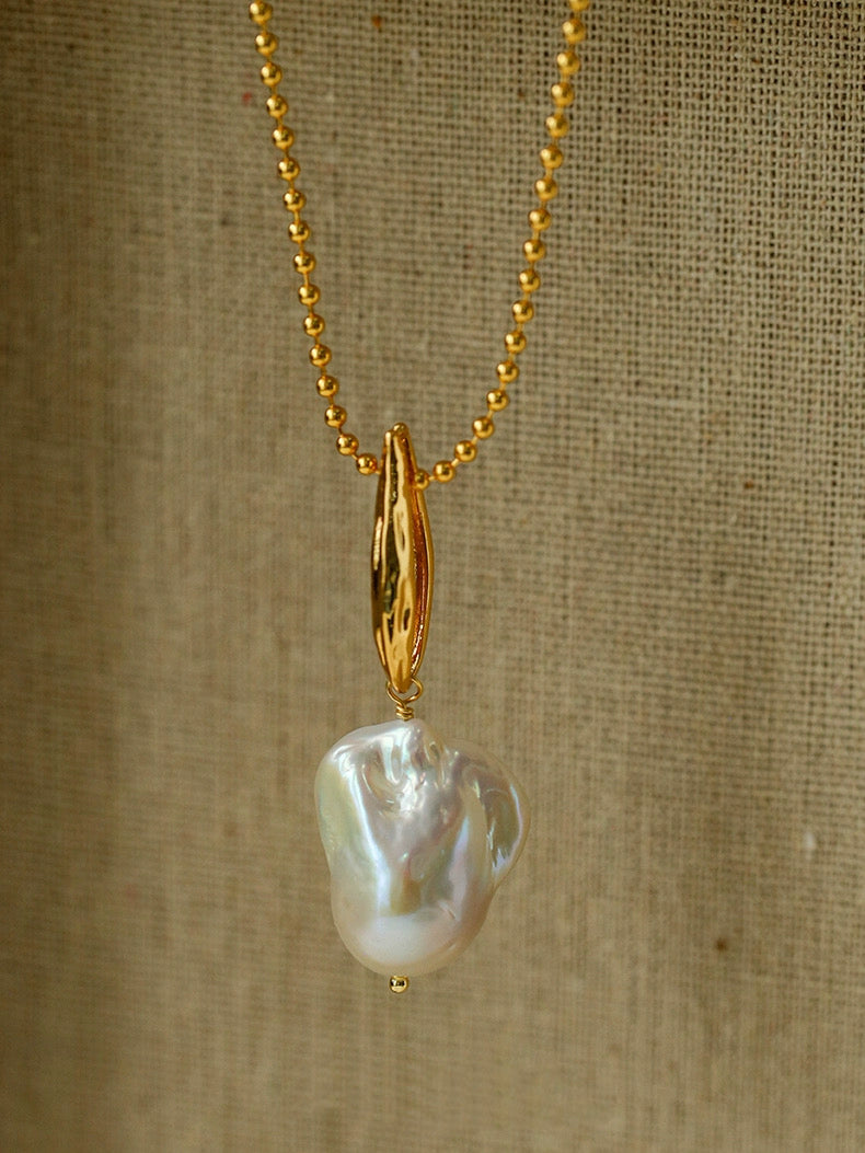 Willow Leaf Baroque Pearl Pendant Necklace gembea jewelry