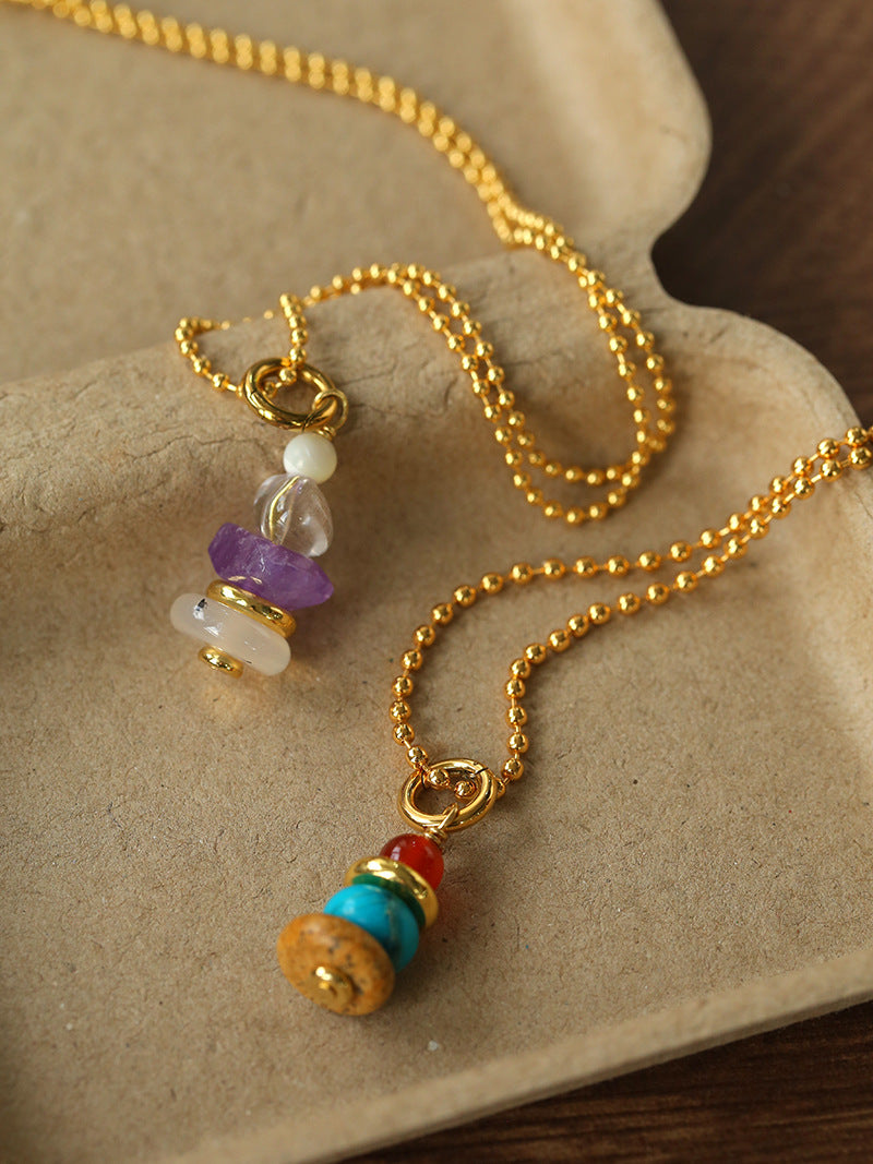 Wish Tower Series Natural Stone Beaded Pendant Necklace gembea jewelry