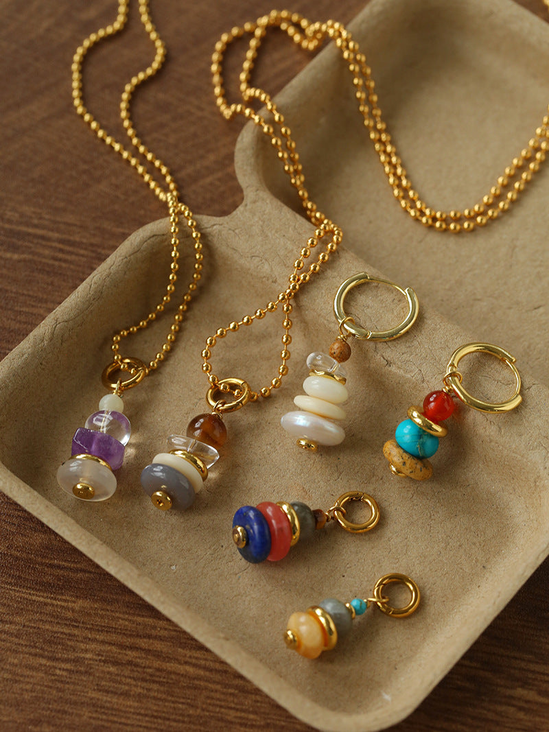 Wish Tower Series Natural Stone Beaded Pendant Necklace gembea jewelry