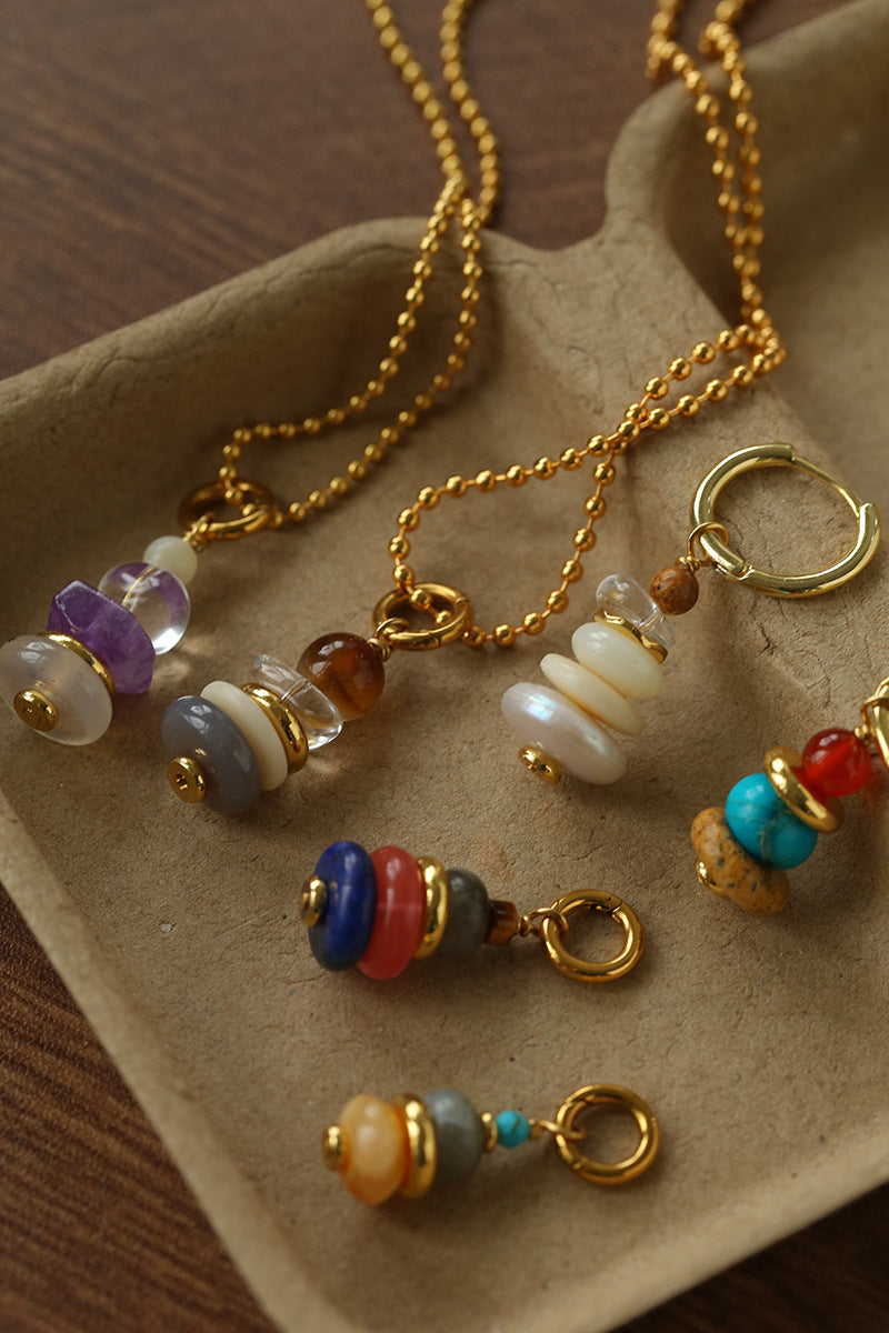 Wish Tower Series Natural Stone Beaded Pendant Necklace gembea jewelry