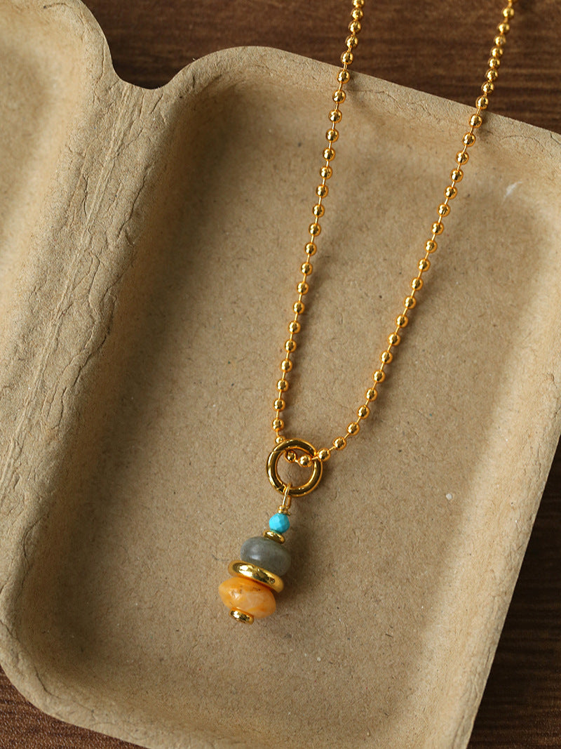 Wish Tower Series Natural Stone Beaded Pendant Necklace gembea jewelry