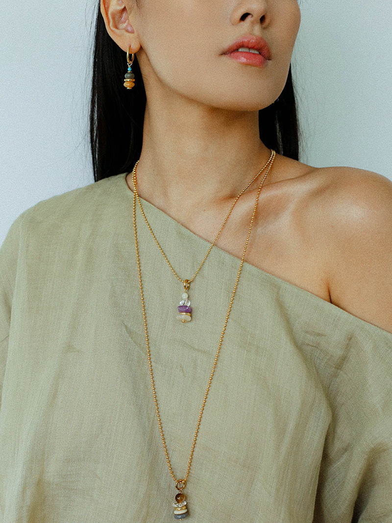 Wish Tower Series Natural Stone Beaded Pendant Necklace gembea jewelry