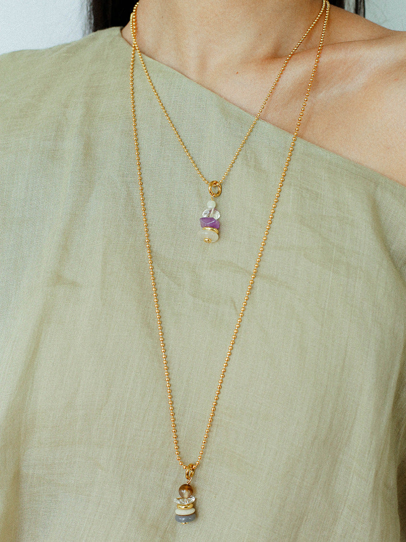 Wish Tower Series Natural Stone Beaded Pendant Necklace gembea jewelry