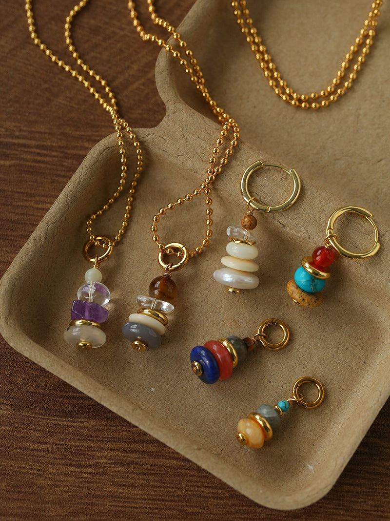 Wish Tower Series Natural Stone Beaded Pendant Necklace gembea jewelry