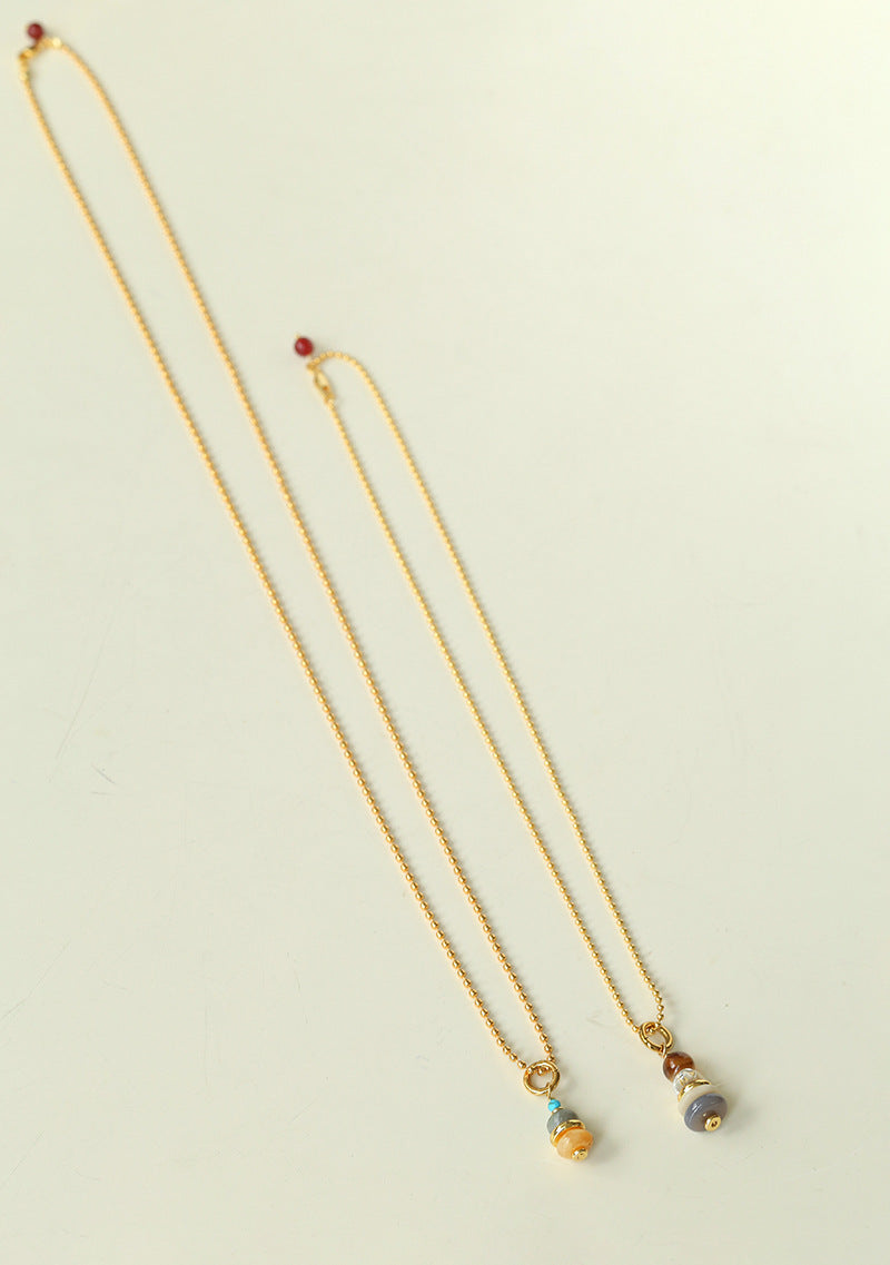 Wish Tower Series Natural Stone Beaded Pendant Necklace gembea jewelry
