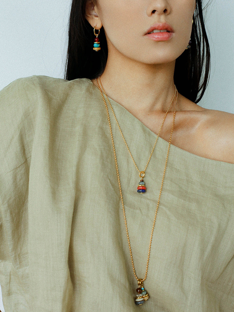 Wish Tower Series Natural Stone Beaded Pendant Necklace gembea jewelry