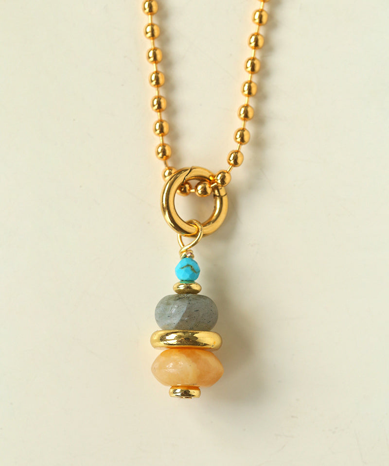 Wish Tower Series Natural Stone Beaded Pendant Necklace gembea jewelry