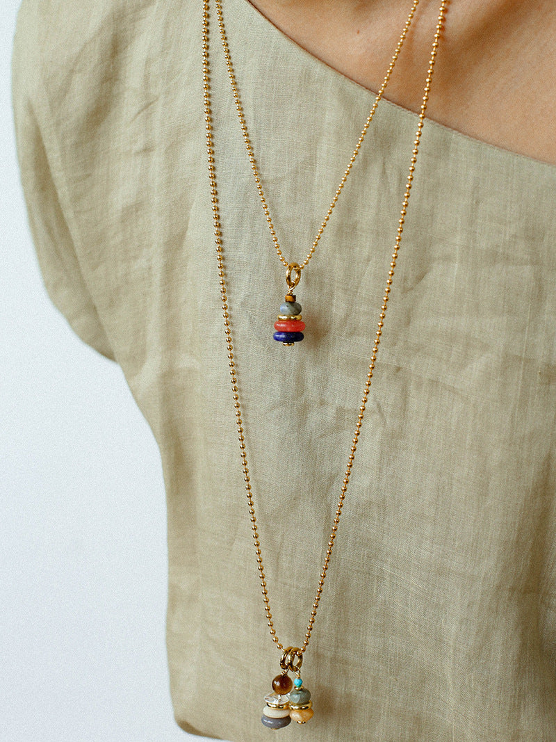 Wish Tower Series Natural Stone Beaded Pendant Necklace gembea jewelry