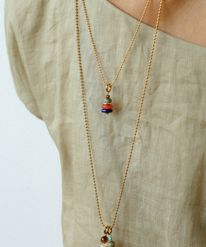Wish Tower Series Natural Stone Beaded Pendant Necklace gembea jewelry