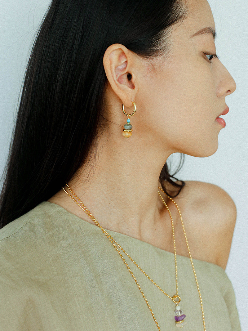 Wish Tower Series Natural Stone Drop Hoop Earrings gembea jewelry-