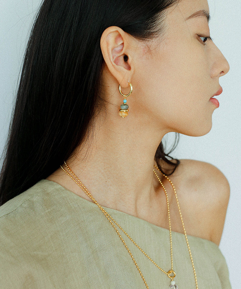 Wish Tower Series Natural Stone Drop Hoop Earrings gembea jewelry-