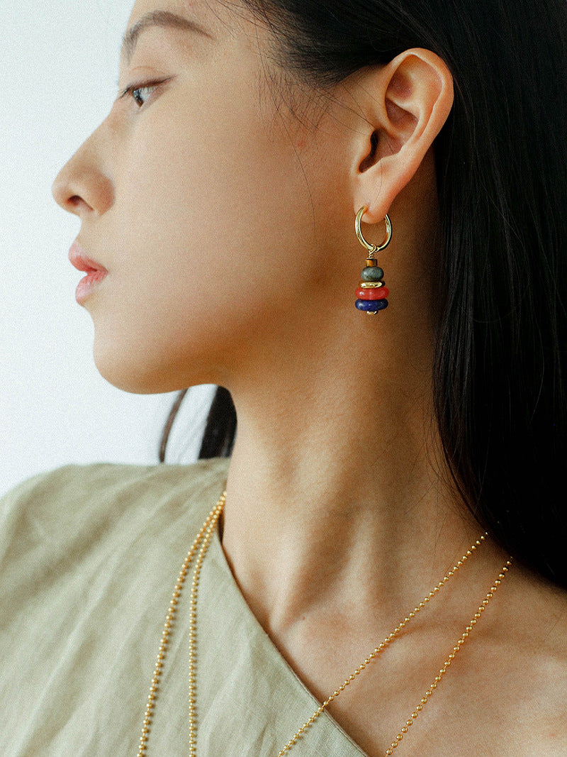 Wish Tower Series Natural Stone Drop Hoop Earrings gembea jewelry-