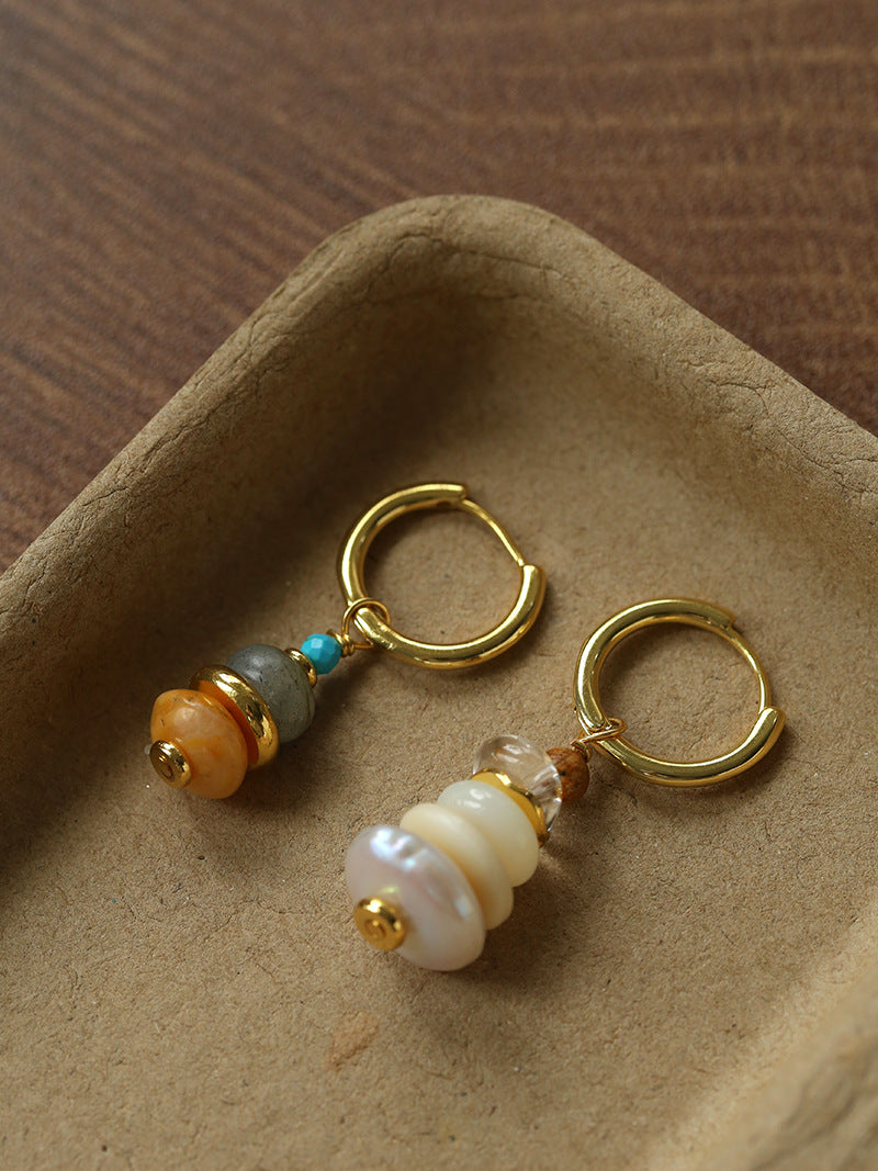 Wish Tower Series Natural Stone Drop Hoop Earrings gembea jewelry-