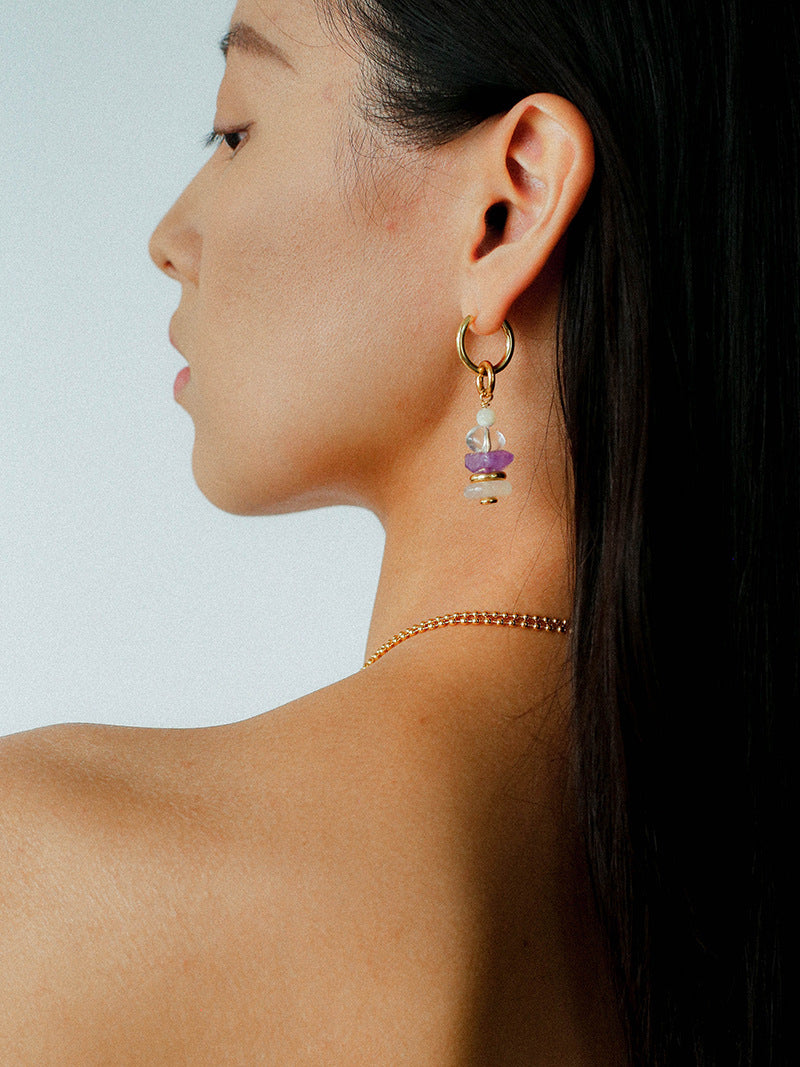 Wish Tower Series Natural Stone Drop Hoop Earrings gembea jewelry-