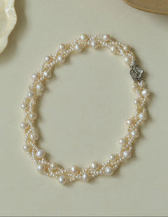 Hand Woven Winding Rice Bead Pearl Choker Necklace - Gembea Jewelry