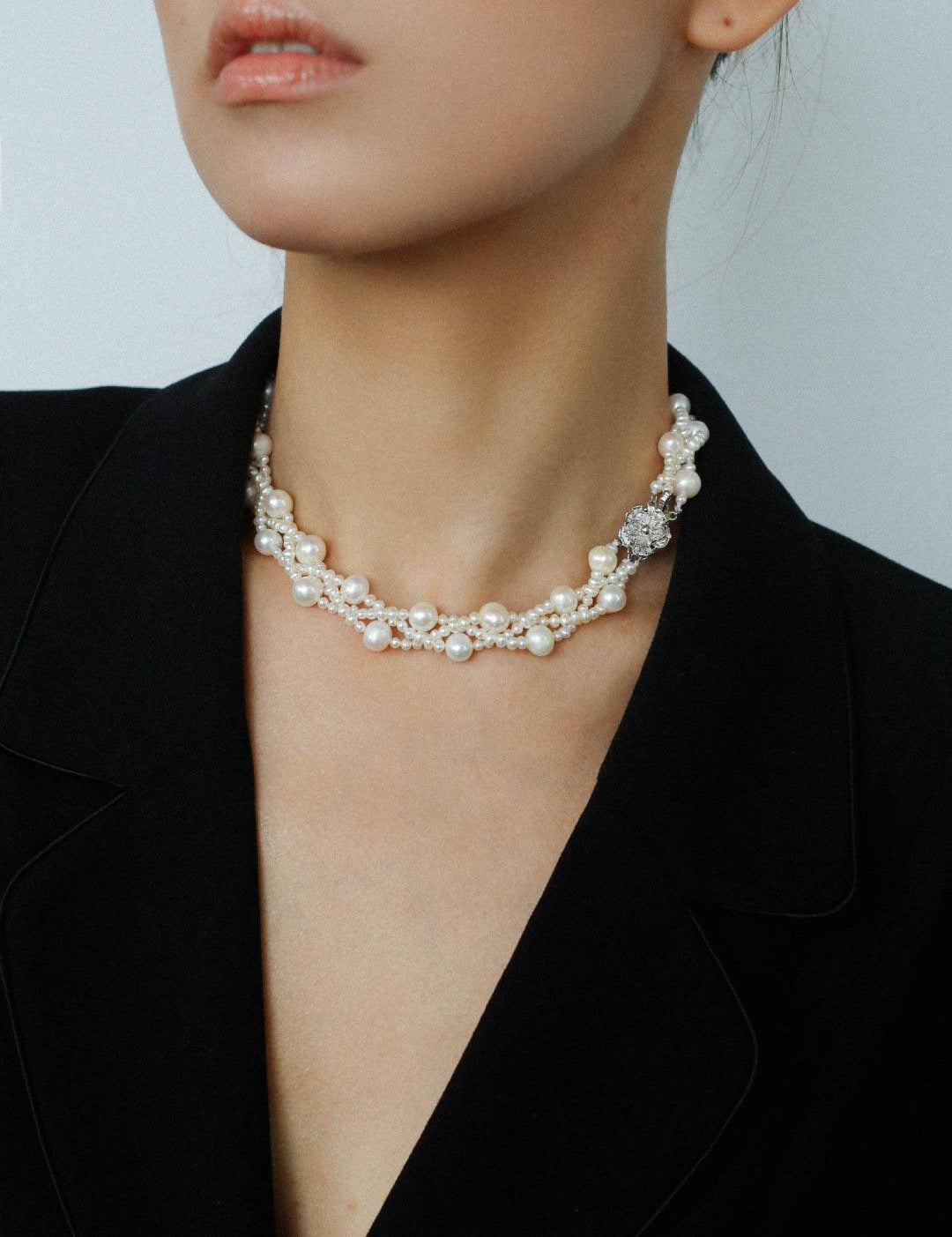 Hand Woven Winding Rice Bead Pearl Choker Necklace - Gembea Jewelry