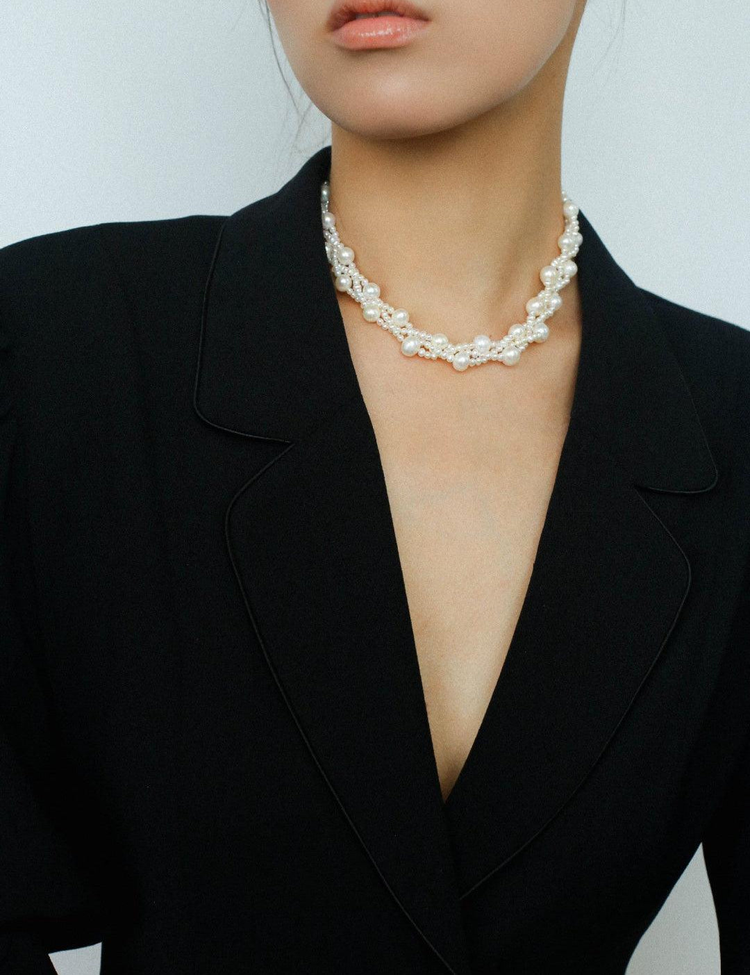 Hand Woven Winding Rice Bead Pearl Choker Necklace - Gembea Jewelry