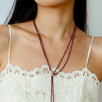 Y-Shaped Braided Tie Gold Ore Garnet Bead Necklace gembea jewelry