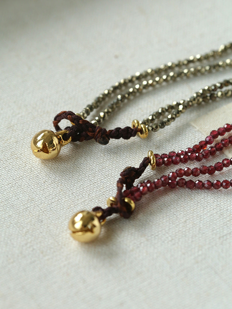 Y-Shaped Braided Tie Gold Ore Garnet Bead Necklace gembea jewelry