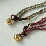 Y-Shaped Braided Tie Gold Ore Garnet Bead Necklace gembea jewelry