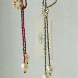 Y-Shaped Braided Tie Gold Ore Garnet Bead Necklace gembea jewelry