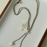 Y-Shaped Braided Tie Gold Ore Garnet Bead Necklace gembea jewelry