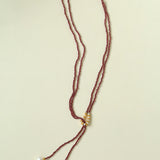 Y-Shaped Braided Tie Gold Ore Garnet Bead Necklace gembea jewelry