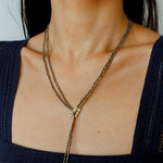 Y-Shaped Braided Tie Gold Ore Garnet Bead Necklace gembea jewelry