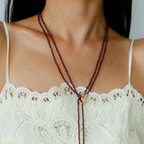 Y-Shaped Braided Tie Gold Ore Garnet Bead Necklace gembea jewelry