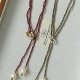 Y-Shaped Braided Tie Gold Ore Garnet Bead Necklace gembea jewelry
