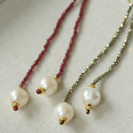 Y-Shaped Braided Tie Gold Ore Garnet Bead Necklace gembea jewelry