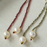 Y-Shaped Braided Tie Gold Ore Garnet Bead Necklace gembea jewelry