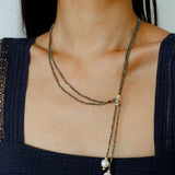 Y-Shaped Braided Tie Gold Ore Garnet Bead Necklace gembea jewelry