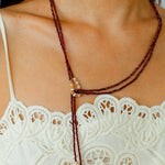 Y-Shaped Braided Tie Gold Ore Garnet Bead Necklace gembea jewelry