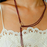 Y-Shaped Braided Tie Gold Ore Garnet Bead Necklace gembea jewelry