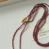Y-Shaped Braided Tie Gold Ore Garnet Bead Necklace gembea jewelry