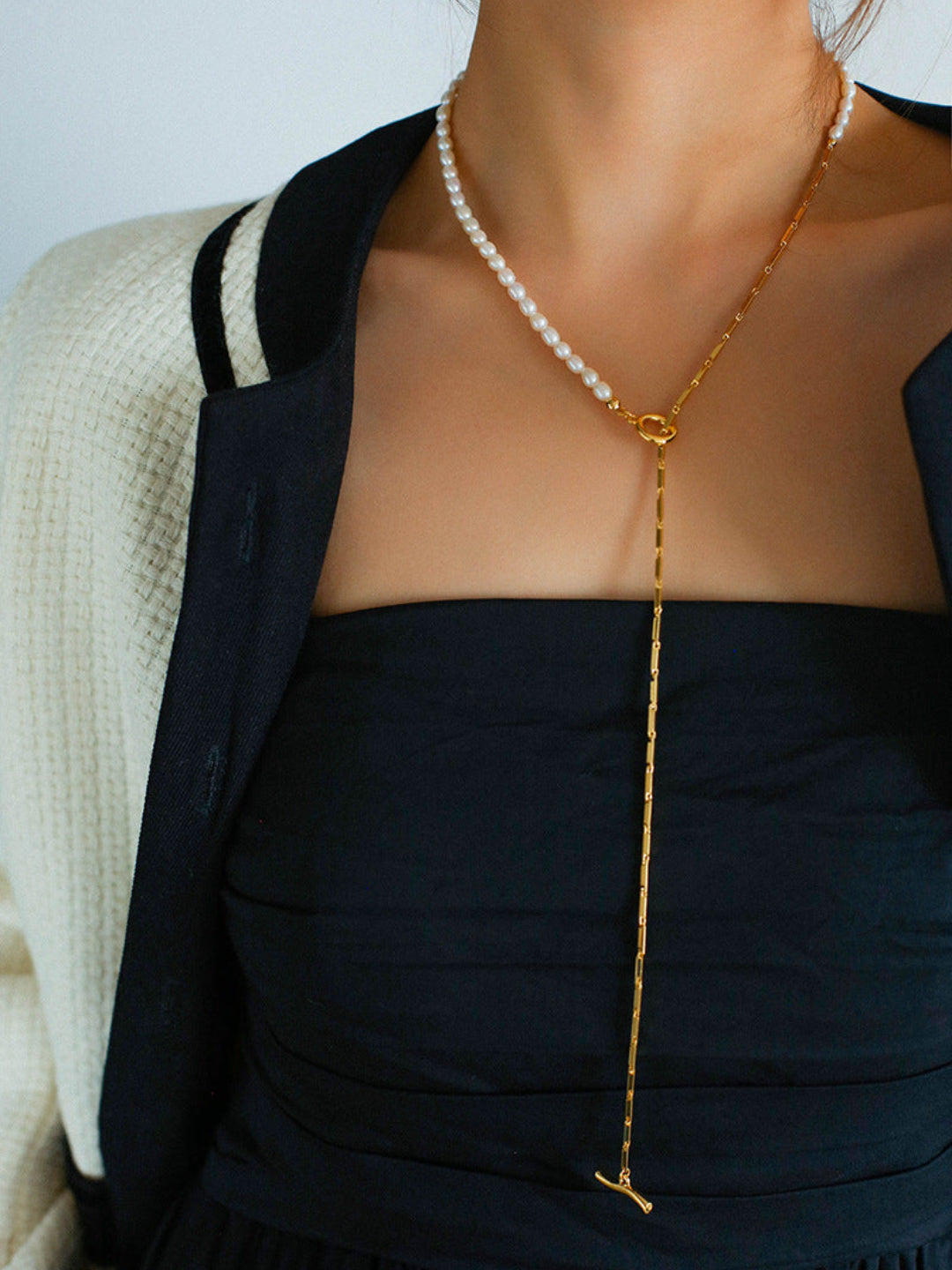 Gembea Jewelry Y-shaped Pearl Chain Necklace