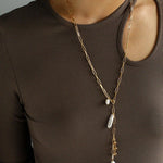 Rectangular Metal Chain Baroque Pearl Y Necklace - Gembea Jewelry