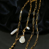 Rectangular Metal Chain Baroque Pearl Y Necklace - Gembea Jewelry