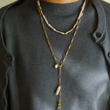 Rectangular Metal Chain Baroque Pearl Y Necklace - Gembea Jewelry