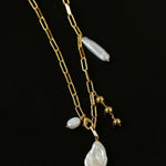 Rectangular Metal Chain Baroque Pearl Y Necklace - Gembea Jewelry